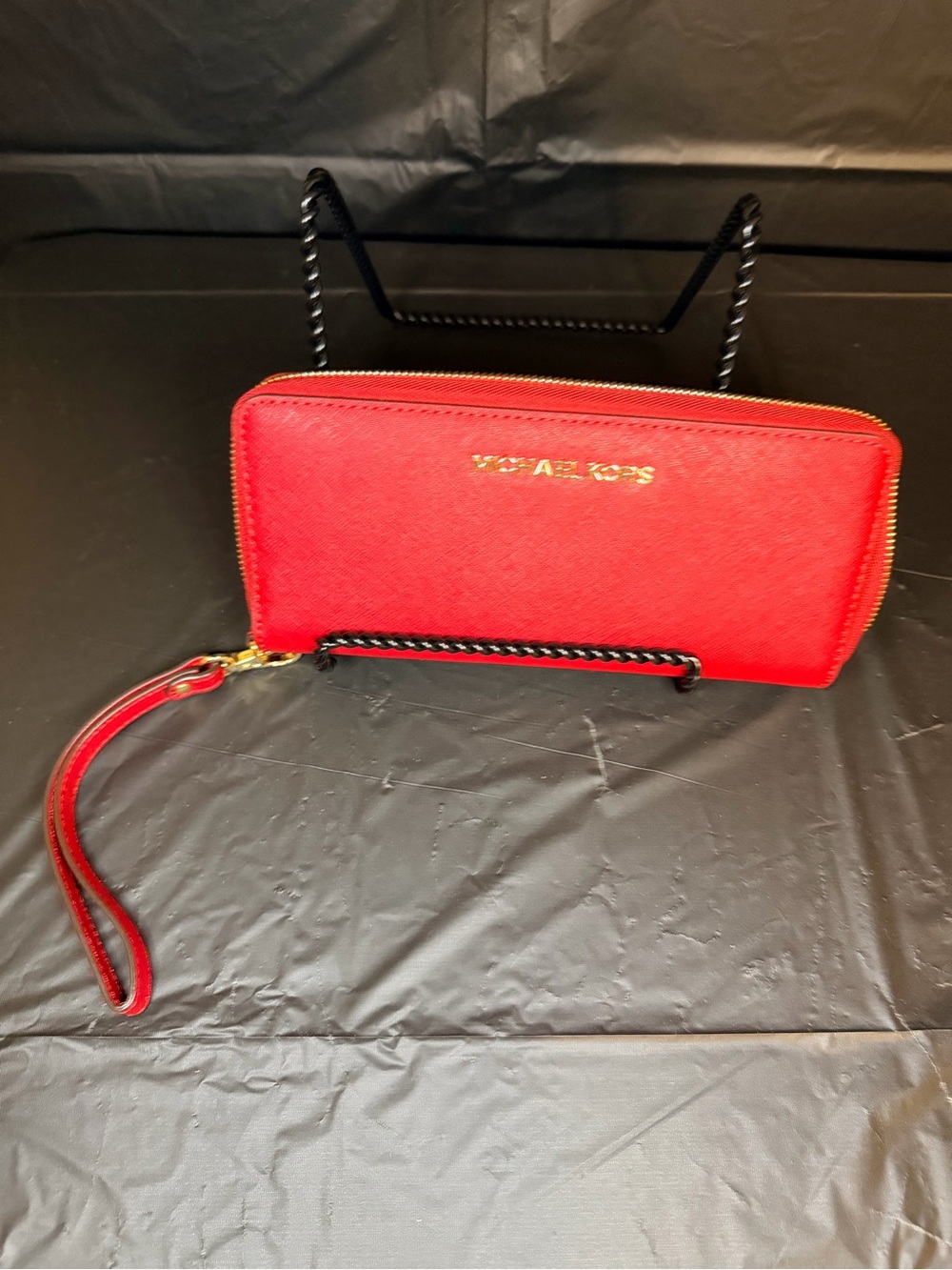 Michael Kors continental Red Saffiano Zip Wristlet with Gold Hardware